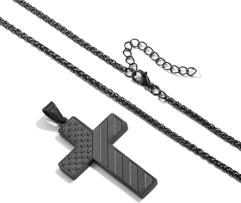 DuoDiner Valentines Day Gifts for Him -18+2 Inch Cross Necklace Bible Verse Stainless Steel American Flag Pendant Chain for Men Boys Cross Jewelry Gift - Image 3